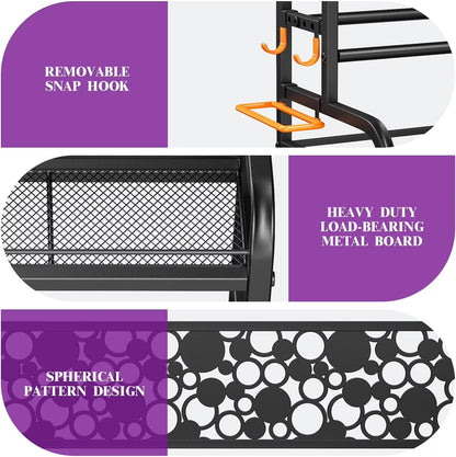 Dumbbell Rack, Weight Rack for Dumbbells, Home Gym Storage for Dumbbells Kettlebells Yoga Mat and Balls, Weight Storage Holder Rack with Wheels and Hooks