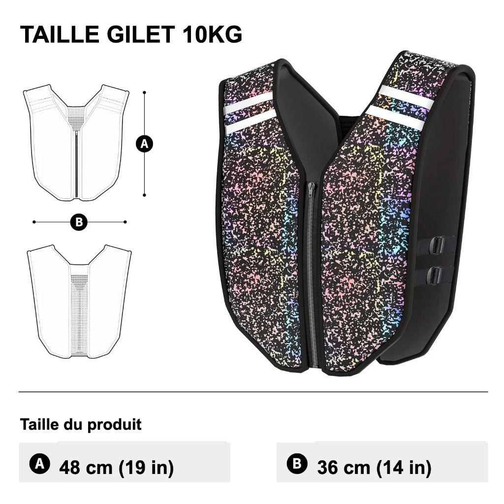 Gilet lesté PROIRON - guide des tailles en français avec cm et pouces